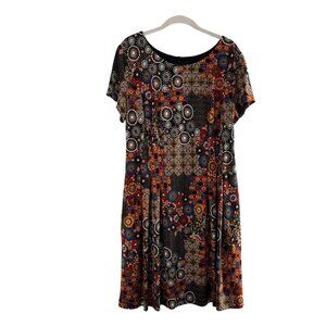 Connected Apparel Dark Romantic Floral Short Sleeve Dress Size 14P Western Boho